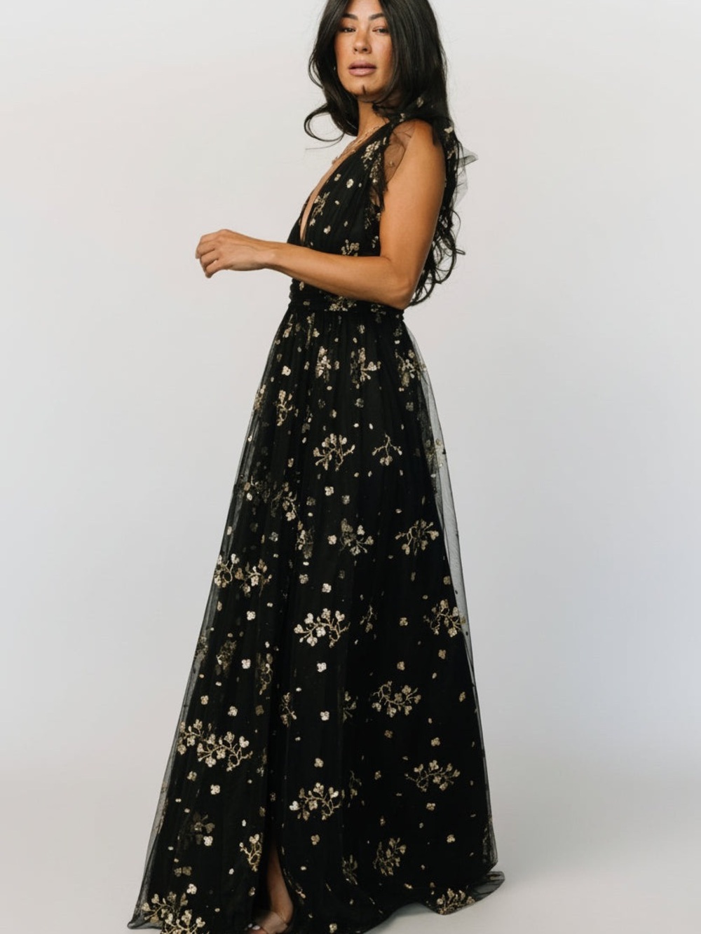 Baltic Born Natalia Embellished Maxi Dress Black Gold Whimsical Evening L - Picture 2 of 12